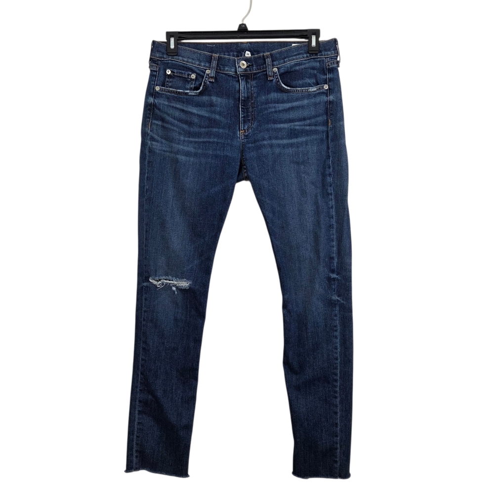 Rag & Bone Dre Jeans Slim Boyfriend Jeans Java Blue Holes Size 30 Distressed